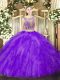 Beading and Ruffles Vestidos de Quinceanera Lavender Lace Up Sleeveless Floor Length