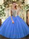 Floor Length Baby Blue Quinceanera Dresses Off The Shoulder Sleeveless Lace Up