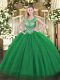 Lovely Ball Gowns Quinceanera Gowns Dark Green Scoop Tulle Sleeveless Floor Length Lace Up
