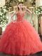 Dynamic Ball Gowns Sweet 16 Dress Watermelon Red Sweetheart Tulle Sleeveless Floor Length Lace Up