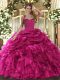 Floor Length Ball Gowns Sleeveless Hot Pink Sweet 16 Dress Lace Up