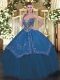 Customized Taffeta and Tulle Sweetheart Sleeveless Lace Up Beading and Embroidery Quince Ball Gowns in Blue