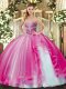 Gorgeous Ball Gowns Quinceanera Dress Fuchsia Sweetheart Tulle Sleeveless Floor Length Lace Up