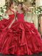 Charming Floor Length Ball Gowns Sleeveless Wine Red Quinceanera Gown Lace Up