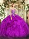 Romantic Sleeveless Lace Up Floor Length Beading and Ruffles Sweet 16 Quinceanera Dress