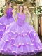 Lavender Sleeveless Beading and Ruffled Layers Floor Length Quince Ball Gowns