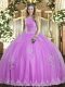 Discount Lilac High-neck Neckline Beading and Appliques Quinceanera Gowns Sleeveless Lace Up