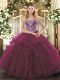 Gorgeous Beading and Ruffles Quinceanera Dress Burgundy Lace Up Sleeveless Floor Length