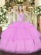 Spectacular Lilac Lace Up Sweetheart Beading and Ruffled Layers Quinceanera Dresses Tulle Sleeveless