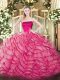 Hot Sale Zipper 15 Quinceanera Dress Hot Pink for Military Ball and Sweet 16 and Quinceanera with Ruffled Layers Brush Train