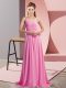 Simple Rose Pink Spaghetti Straps Sleeveless Sweep Train Backless