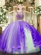 Stunning Lavender 15 Quinceanera Dress Military Ball and Sweet 16 and Quinceanera with Beading and Ruffles Scoop Sleeveless Lace Up