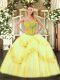 Yellow Quince Ball Gowns Sweet 16 and Quinceanera with Beading and Ruffles Sweetheart Sleeveless Lace Up