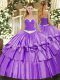 Modest Lavender Lace Up Sweetheart Appliques and Ruffled Layers 15th Birthday Dress Organza and Taffeta Sleeveless