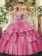 Hot Sale Floor Length Ball Gowns Sleeveless Hot Pink Quince Ball Gowns Lace Up