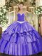 Decent Lavender Sleeveless Organza and Taffeta Lace Up Sweet 16 Dress for Military Ball and Sweet 16 and Quinceanera