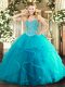 Custom Design Teal Sweetheart Lace Up Beading and Ruffles Quinceanera Dress Sleeveless