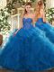 Popular Blue Sweetheart Neckline Beading and Ruffles 15 Quinceanera Dress Sleeveless Lace Up