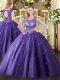 Purple Lace Up Sweet 16 Dresses Beading and Appliques Sleeveless Floor Length