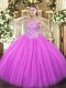 Lilac Sleeveless Tulle Lace Up 15th Birthday Dress for Sweet 16 and Quinceanera