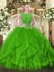 Dynamic Green Tulle Zipper Quinceanera Dress Sleeveless Floor Length Beading