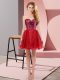 Latest Wine Red A-line Sequins Prom Dresses Zipper Tulle Sleeveless Mini Length