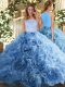 Top Selling Baby Blue Scoop Zipper Beading and Ruffles Quinceanera Gown Sleeveless