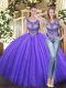 Sleeveless Floor Length Beading Lace Up 15th Birthday Dress with Lavender