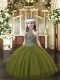 Olive Green Tulle Lace Up Little Girls Pageant Dress Wholesale Sleeveless Floor Length Beading