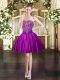 Purple Ball Gowns Beading Prom Dresses Lace Up Satin Sleeveless Mini Length
