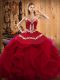 Embroidery and Ruffles Quinceanera Gowns Burgundy Lace Up Sleeveless Floor Length