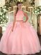 Best Pink Two Pieces Halter Top Sleeveless Organza Floor Length Backless Beading 15 Quinceanera Dress