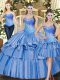 Ball Gowns Quinceanera Dresses Baby Blue Sweetheart Tulle Sleeveless Floor Length Lace Up