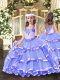 Lavender Ball Gowns Organza Straps Sleeveless Beading and Ruffled Layers Floor Length Lace Up Pageant Gowns