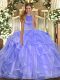 Cheap Halter Top Sleeveless Sweet 16 Dress Floor Length Beading and Ruffles Lavender Organza
