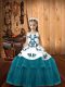 Teal Sleeveless Floor Length Embroidery Lace Up Pageant Dress