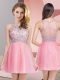 Superior Sleeveless Tulle Mini Length Zipper Prom Dresses in Rose Pink with Beading