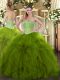 Clearance Olive Green Sleeveless Beading and Ruffles Floor Length Quinceanera Dresses
