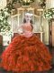 Classical Rust Red Ball Gowns Appliques and Ruffles Little Girls Pageant Gowns Lace Up Organza Sleeveless Floor Length