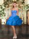 Enchanting Sleeveless Organza Mini Length Lace Up Prom Party Dress in Blue with Beading and Ruffles