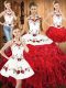 Flare Halter Top Sleeveless Lace Up Sweet 16 Quinceanera Dress White And Red Satin and Organza