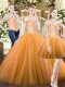 Orange Red Quince Ball Gowns Military Ball and Sweet 16 and Quinceanera with Beading Off The Shoulder Sleeveless Lace Up