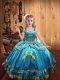Stunning Baby Blue Sleeveless Floor Length Beading and Embroidery Lace Up Little Girls Pageant Gowns