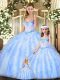 Best Lavender Ball Gowns Beading and Ruffles Sweet 16 Dresses Lace Up Organza Sleeveless Floor Length
