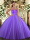 Elegant Lavender Tulle Lace Up Sweetheart Sleeveless Floor Length Quince Ball Gowns Beading