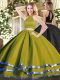 Olive Green Halter Top Backless Beading 15th Birthday Dress Sleeveless