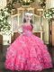 Hot Pink Child Pageant Dress Party and Quinceanera with Beading and Ruffled Layers Straps Sleeveless Lace Up