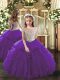 Purple Off The Shoulder Neckline Beading and Ruffles Pageant Gowns Sleeveless Lace Up