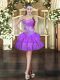 Glamorous Mini Length Purple Dress for Prom Organza Sleeveless Beading and Ruffled Layers