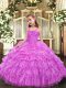 Organza Sleeveless Floor Length Girls Pageant Dresses and Beading and Ruffled Layers and Pick Ups